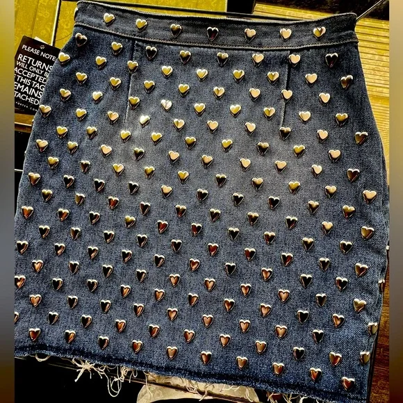 Saint Laurent Denim Mini Skirt with Metal Hearts Size 27